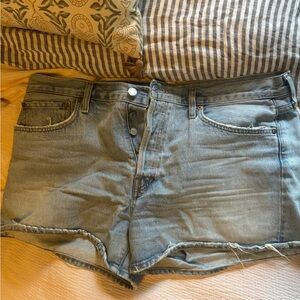 Agolde Blue Jean Shorts Distressed Frayed Hem